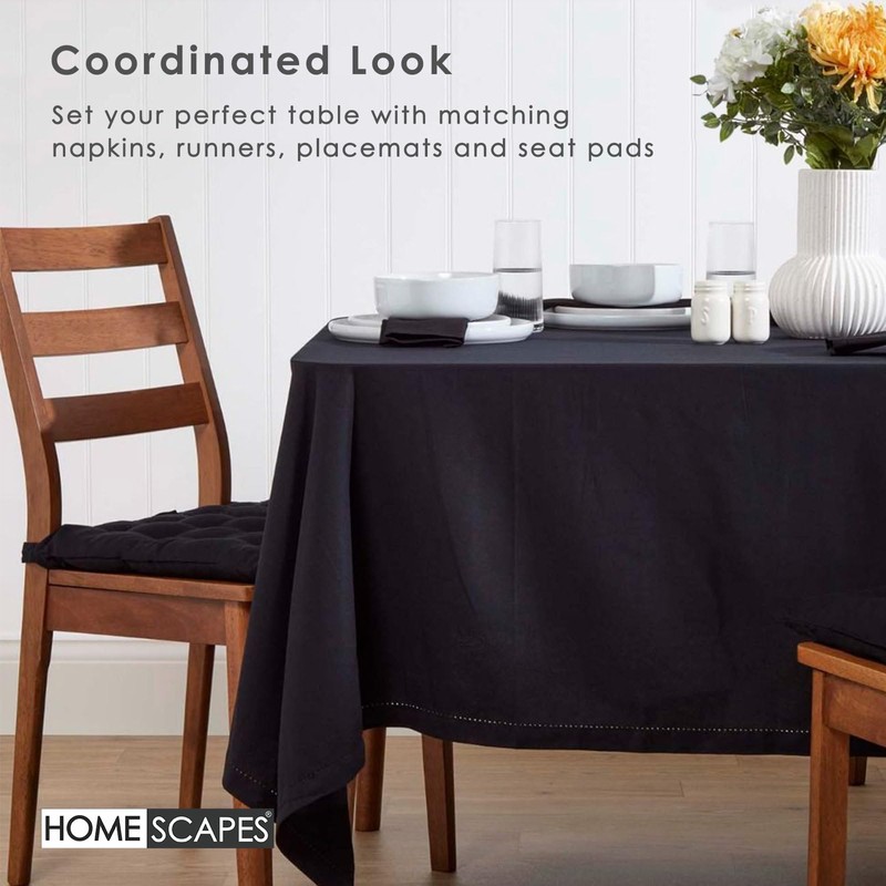 HOMESCAPES Black Table Cloth, Plain Cotton Tablecloth, Rectangular, Handcrafted &