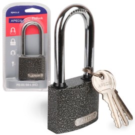 APECS Padlock Long Shackle for Outdoor and Internal Use with 3 Keys, 50 mm Hanging Lock, Cellar Lock, Container Lock, Security Lock with U Bolt