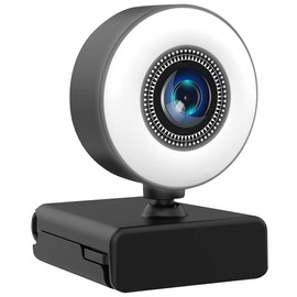 Somikon Webcam with Light: Full HD USB Webcam with LED Ring Light, Auto Focus, Dual Microphone, H.264 (USB Camera with Light, PC, Home Office)