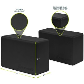ProsourceFit Foam Yoga Blocks Set of 2, High Density EVA Yoga Bricks, Sturdy Yoga Prop Large Size 4â€x 6â€ x 9â€ (Black) (ps-2403-blocks-black)