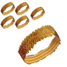 5 Pieces Sequin Headband Glitter Gold Sport Head Band Sparkle Elastic HeadBand For Adult Fitness,Party,Performance
