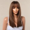 testar Brown Wig With Bangs,Shoulder Length Straight Wigs For Women,Medium
