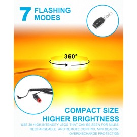 Agrieyes Smoke Lens Wireless Beacon Light, Rechargeable Flashing Lights for Vehicles, Remote Control Strobe Lights for Golf Cart Magnetic, Safety Warning Caution Lights for Trucks