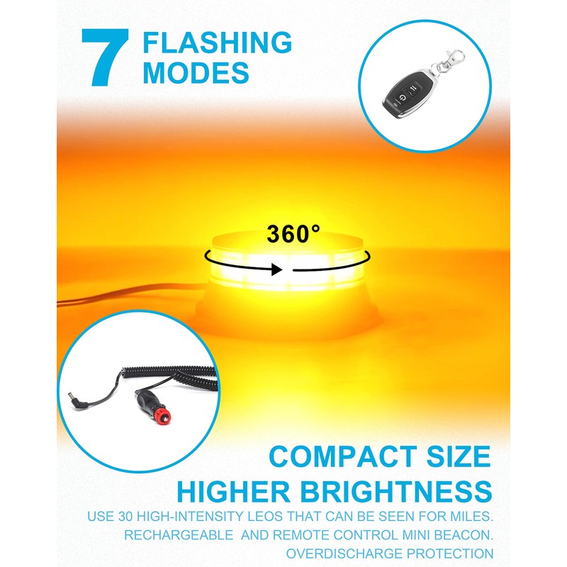 Agrieyes Smoke Lens Wireless Beacon Light, Rechargeable Flashing Lights for