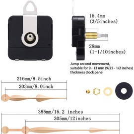 High Torque Quartz Clock Movement Kit - 12" Spade Hands, Easy DIY Wall Clock Assembly, Perfect for Clock Repair & Custom Projects (Gold)