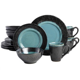 Gibson Elite Dragonstone Round Reactive Glaze Stoneware Dinnerware Set, Service for Four (16pcs), Aqua
