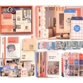 HITHOTMMA Kit Estético de Álbumes de Recortes, 346 Piezas Álbumes de Recortes Clásico de DIY, Kit de Álbum de Recortes Vintage, Pegatinas y Decorativos, Agenda A6, Regalo para amigas y Niñas (naranja)