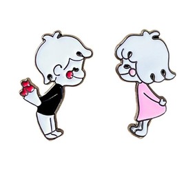 Cute Cartoon Lovers Confession Rose Flower Couples Badge Brooch Lapel Pins for Women Men Him Her Lovely Valentine's Day Brooches Pin Hat Bag Clothes Accessory Jewelry Gift