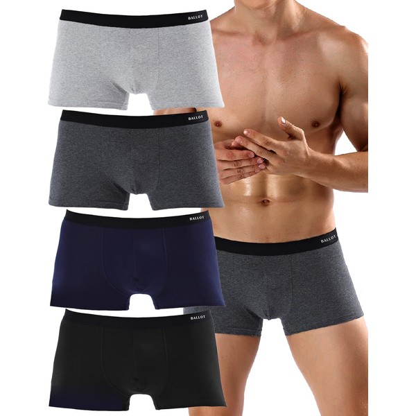 BALLOT Men's Boxer Shorts, Underwear, Absorbent and Quick Drying, Set of 4