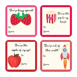 Mobiusea Creation Valentine Gift Tags Labels | 60-Pack | Happy Valentines Day Tags | 2 x 2 inch | 4 Assortments Labels
