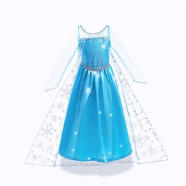 Yigoo Yigoo ELSA Eiskönigin Prinzessin Kostüm Kleid Mädchen Kinder mit elsa kostüm Geschenke Accessoires- Perücke,Zauberstab,Krone,Kopfschmuck 130