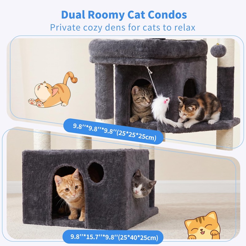 Heybly 34.6" Cat Tree Anti-Tipping Floor Cat Condo for Kittens,