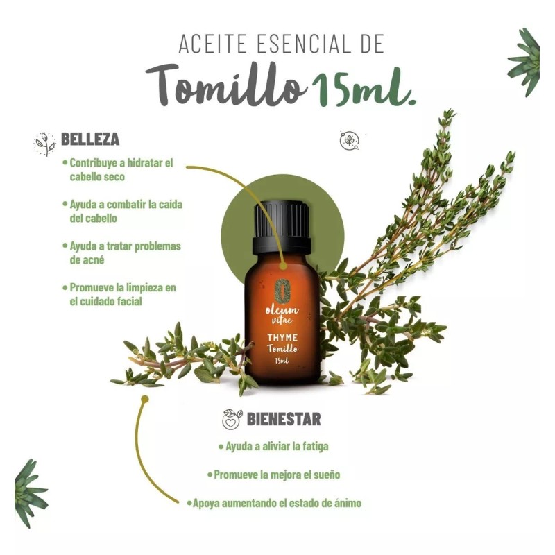 Oleum Vitae Aceite Esencial De Tomillo 100% Puro Y Orgánico