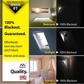 MaximoLife® Ultimate 100% Blackout Blind | Fits Any Window Size/Shape | 16X Suction Cups 25X Hook Tabs 32X Loop Tabs | Super Easy to Stick On and Take Down | Portable Travel Temporary Permanent