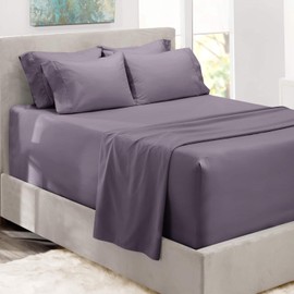 Hearth & Harbor Bed Sheets, Luxury Soft 6 Piece Bed Sheet Set Extra Deep Pocket Fitted Sheets Fits Mattress up to 21", Double Brushed Bedding Sheets & Pillowcases, Split King, Purplish Gray