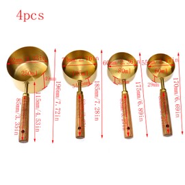 Mewutal 4 Piece Stainless Steel Measuring Cups with Wooden Handle, Measuring Cup Sets for Measuring Dry and Liquid Ingredients (4 Sizes - Gold)