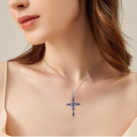 YAFEINI Cross Moonstone Necklace for Women 925 Sterling Silver Angel Wings Chain Cross Jewellery Gifts for Women Girls, Sterling Silver, Cubic Zirconia