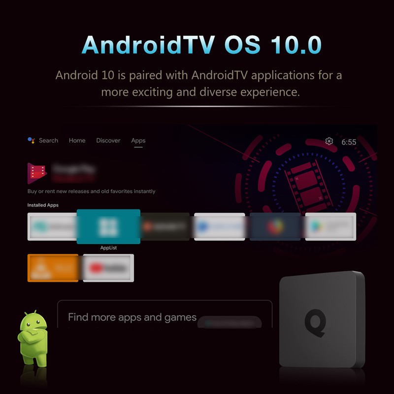 Q1 Android TV 10.0 Smart TV Box UHD 4K Media