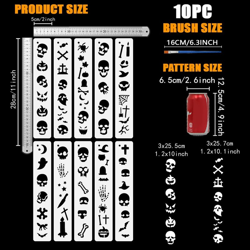 FINGERINSPIRE 2PCS Horror Elements Stencils for Painting with Brush 30x30cm