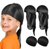 Wanmu 4Pcs Kids Silky Durag with Wave Caps Set, Silky