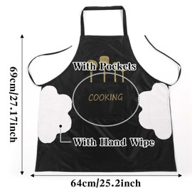Qianyu 2 Pcs Kitchen Bib Apron with Hand Wipe Big Pocket for Women Men Chef Adjustable Waterproof Oil Resistant Cooking Aprons Hand-wiping Cooking Aprons for Kitchen Gardening Salon