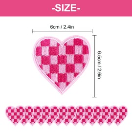 Jongdari 12pcs Heart Iron On Patches for Hats, Racing Day Pink Checkered Embroidery Patches Sew On Patch for Clothes Trucker Hat Jacket Denim Jeans Shirt Crafts