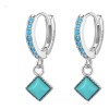 Finos Aretes Plata S925 Huggies Minimalista Piedra Turquesa