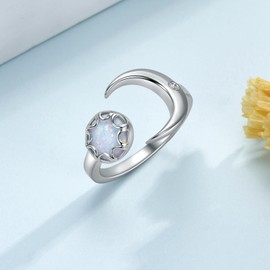 Yorionke Moon Ring S925 Sterling Silver Adjustable Crescent Moon Ring Open Ring Jewelry Gift Women Birthday Gift