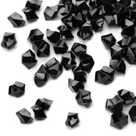 DomeStar Black Fake Ice Rocks, 150PCS Black Acrylic Crushed Ice Rocks Black Diamonds Black Plastic Gems Marble Vases Fillers Table Scatter Decorations
