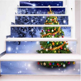 zhiyu&art decor 3D Christmas Tree Stair Stickers Decals-6Pcs/Set Christmas Tree Stair Risers Stickers Decals Removable Staircase Decals Vinyl Wall Stickers for Stair Steps Christmas Decoration