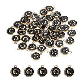 MECCANIXITY Alphabet C Letter Charm Double Sided Enamel Initial Alphabet Pendant Black, for Necklace Bracelet Earring Jewelry Making, Pack of 50