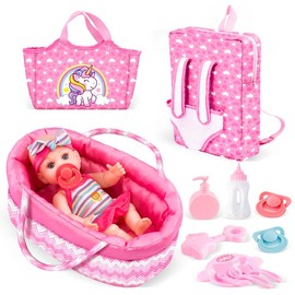 deAO Doll Stroller Nursery Role Play Set with a Variety of Feeding Toy and Play Mat Travel Cot Carrier Stroller and Travel Bag:_Type3
