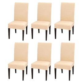 QIANQIAO Dining Chair Covers 6pcs，High Elasticity Removable and Washable Chair Cushion Protector，for Families, Parties and Banquets (Beige)