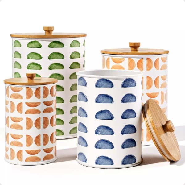 Kitchen Canisters for Countertop Set of 4 - Patterned Iron