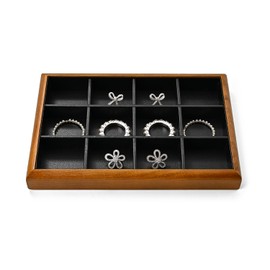 Papten Wooden Jewellery Tray, Jewellery Organiser, Jewellery Insert for Drawer, Stackable Jewellery Tray, 12 Compartments, Jewellery Display (Black)