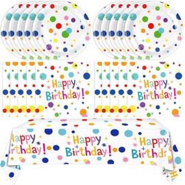 41Pcs Happy Birthday Decorations Happy Birthday Party Supplies with Birthday Dots Design Disposable Paper Plates Napkins Tablecloth for Birthday Wedding Shower Rainbow Party Decorations Supplies