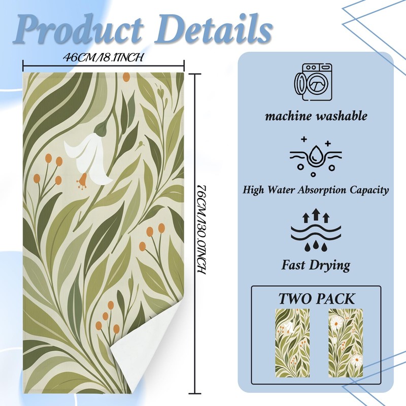 Flowers and Plants Pattern Kitchen Towels Set of 2, with