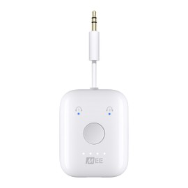 MEE audio Connect Air in-Flight Bluetooth Wireless Audio Transmitter Adapter for up to 2 AirPods / Other Headphones; Works with All 3.5mm Aux Jacks on Airplanes, Gym Equipment, TVs, & Gaming Consoles