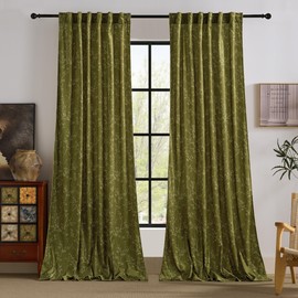 StangH Green Floral Curtains 84 inches Long, Back Tab Soft Velvet Print Vintage Home Decor Thermal Insulated Light Filtering Window Drapes for Bedroom/Living Room, W52 x L84, 2 Panels
