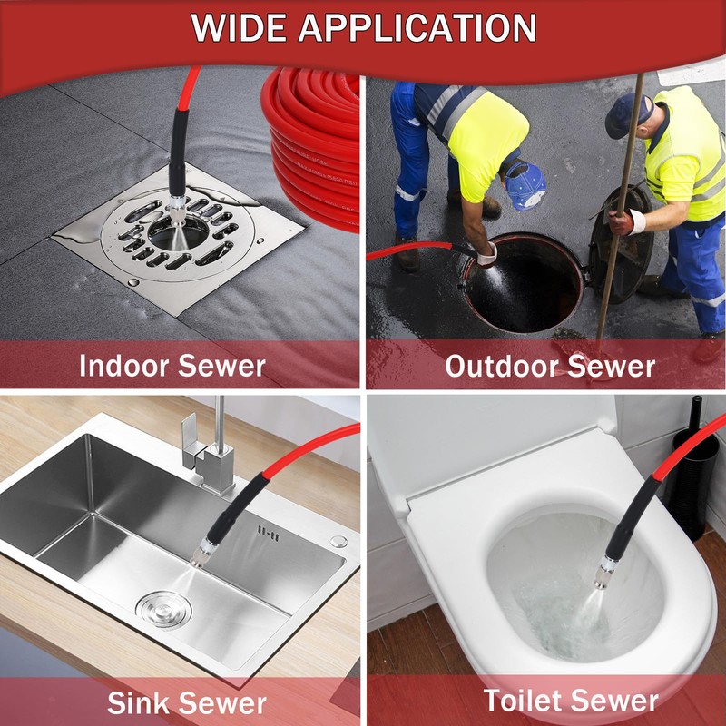 Sewer Jetter Kit for Pressure Washer 200FT, 5800PSI Drain Cleaner