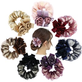 inSowni 7 Pack Sparkly Crystals Pearls Rose Flower Stretchy Lace Hair Scrunchies Ties Elastics Bands Rubber Hairbands Ponytail Holders Floral Headbands Accessories for Women Girls Thick Thin Hair