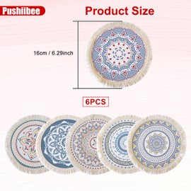 6 Pcs Boho Coasters with Tassel, Absorbent Cotton Drink Coasters for Coffee Table, Minimalist Macrame Boho Coasters for Home Decoration, Stylish Boho Cotton Coasters