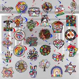 Kolldenn 60 Pcs Hispanic Heritage Month Decorations Hanging Swirls Latin American Hispanic Heritage Month Swirls for Spanish Decor for National Hispanic Heritage Festival Party Supplies