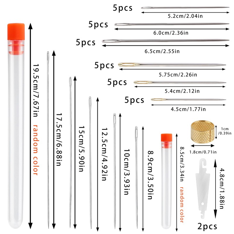 40 Pcs Large Eye Hand Sewing Needles Set Long Sewing