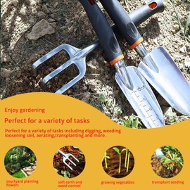 Yongkist 3 Piece Garden Tool Set, Cast-Aluminum Heavy Duty Gardening Kit Includes Hand Trowel, Transplant Trowel and Cultivator Hand Rake with Soft Rubberized Non-Slip Ergonomic Handle, Ideal Gifts
