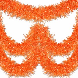 25 Feet Valentine's Day Foil Fringe Garland Metallic Tassle Banner Wall Hanging Tinsel Streamers Backdrop for Parade Floats, Wedding, Birthday, Mardi Gras Party Decorations(4" x 25', Orange)