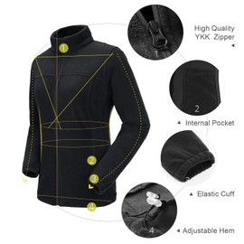 CAMEL CROWN Women Full Zip Fleece Jackets with Pockets Soft Polar Fleece Coat Jacket Sweater for Spring Outdoor New Black L