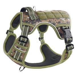 HEELE Dog Harness, Tactical Dog Harness with Molle Panel, Harness for Small Medium Large Dogs No Pull Adjustable Padded Reflective Harness with Handle for Walking Training, Camo Green, M