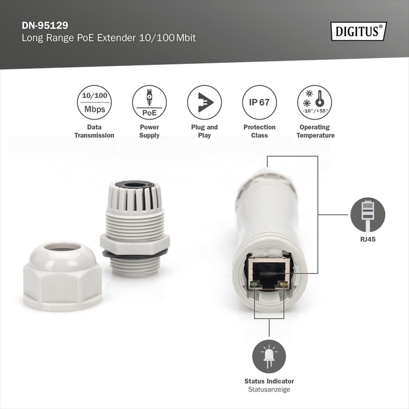DIGITUS Outdoor PoE Extender - 10/100 Mbps - 100 m