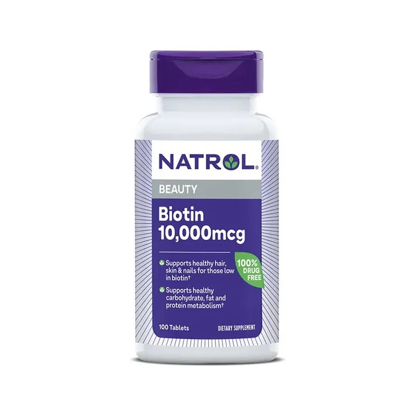 Natrol Beauty Biotin 10,000mcg Vitaminas para la Belleza, 100 Tabletas,